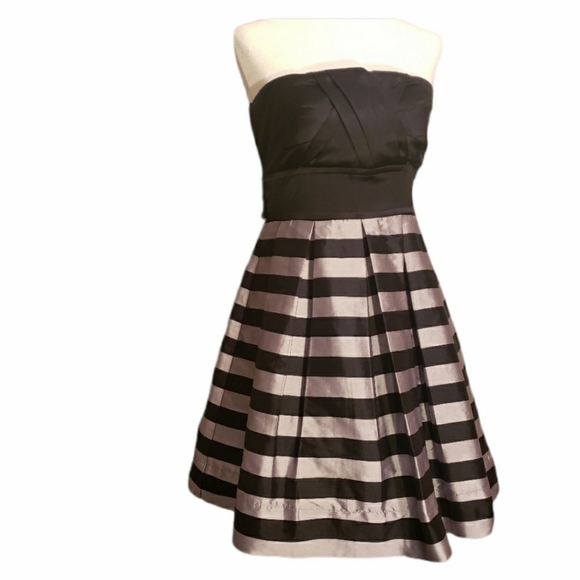 Teeze me strapless black/ silver striped A Line party dress size 7 - Picture 2 of 8